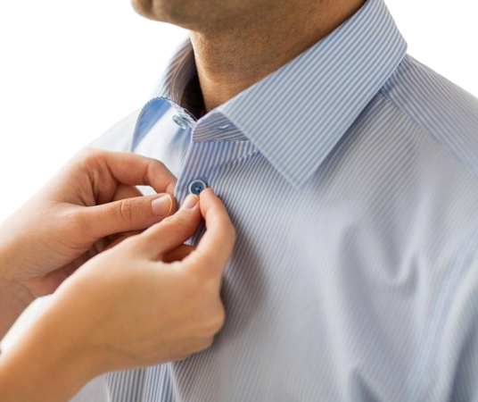 Closing first button of shirt